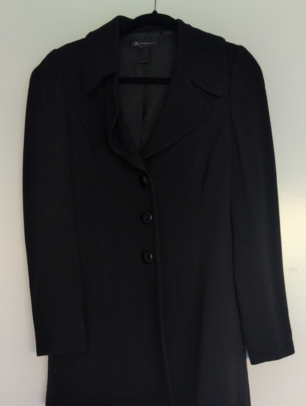 INC International Concepts Black Tailored Single-Breasted Trench Coat